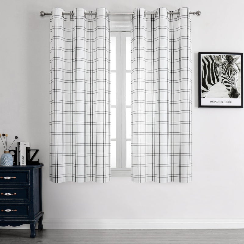 Bapawfish Black and Whith Buffalo Plaid Plaid Dequered Window بطول 63 بوصة فحص مزرعة مزرعة مخططة ريفي الستائر الستائر العلاج لغرفة النوم وغرفة المعيشة (2 لوحات 40 "" x63 "" أسود) - Image 1