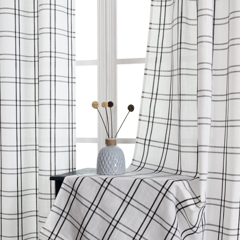 Bapawfish Black and Whith Buffalo Plaid Plaid Dequered Window بطول 63 بوصة فحص مزرعة مزرعة مخططة ريفي الستائر الستائر العلاج لغرفة النوم وغرفة المعيشة (2 لوحات 40 "" x63 "" أسود) - Image 3