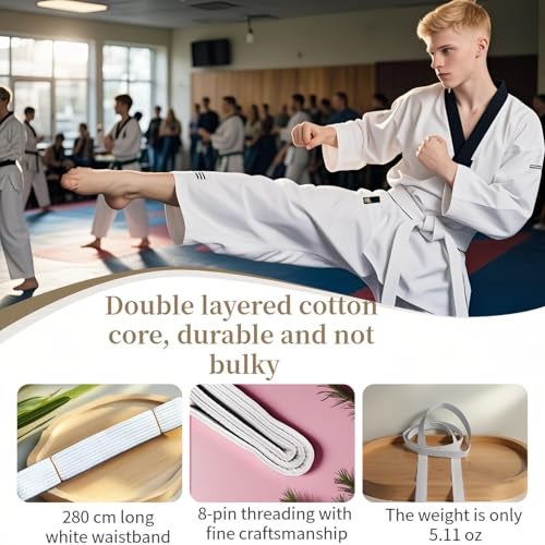 FANBODTA Premium 280cm/110 White Martial Arts Belt for Taekwondo Karate Judo - Double-Layered Cotton Core, Handcrafted Reinforced Stitching, Durable & Comfortable Unisex Durable (Adult/little hand) - Image 4