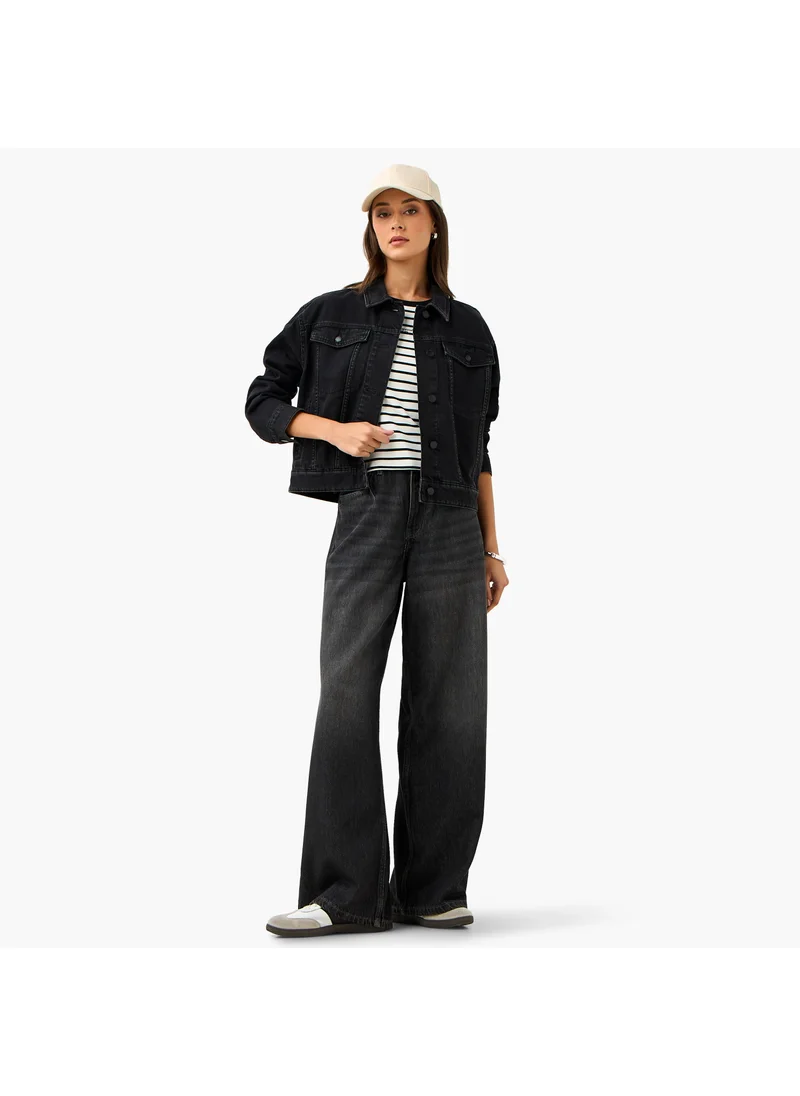 لي كوبر Lee Cooper Cropped Denim Trucker Jacket with Long Sleeves