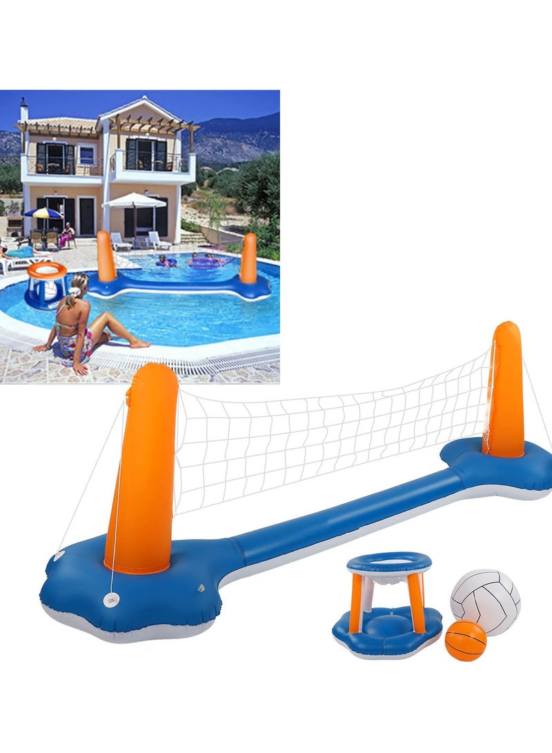 GGOOT Inflatable Volleyball Net & Basketball Hoops Pool Float Set, Floating Swimming Game Toy for Kids and Adults, Volleyball Court(118”x28”x37”) | Basketball Hoop (35”x23”x35”), Orange  - Image 4