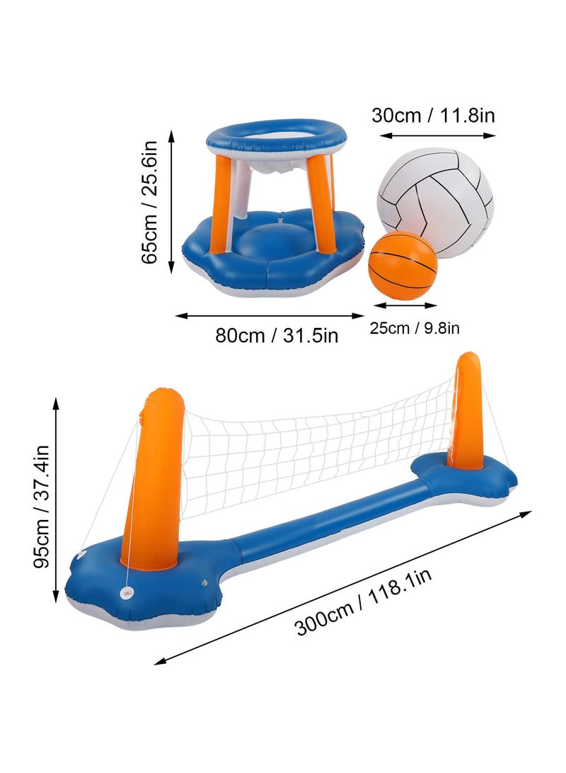 GGOOT Inflatable Volleyball Net & Basketball Hoops Pool Float Set, Floating Swimming Game Toy for Kids and Adults, Volleyball Court(118”x28”x37”) | Basketball Hoop (35”x23”x35”), Orange  - Image 5
