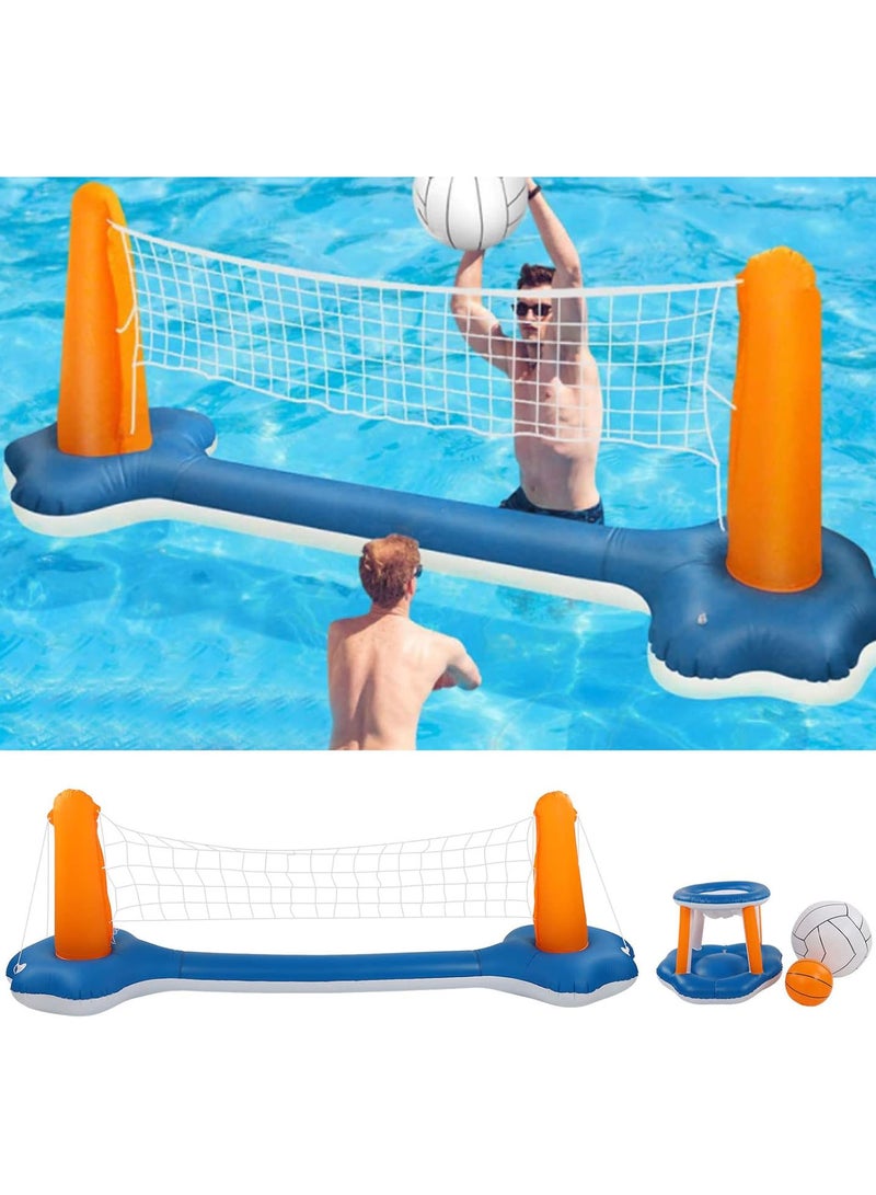 GGOOT Inflatable Volleyball Net & Basketball Hoops Pool Float Set, Floating Swimming Game Toy for Kids and Adults, Volleyball Court(118”x28”x37”) | Basketball Hoop (35”x23”x35”), Orange  - Image 1
