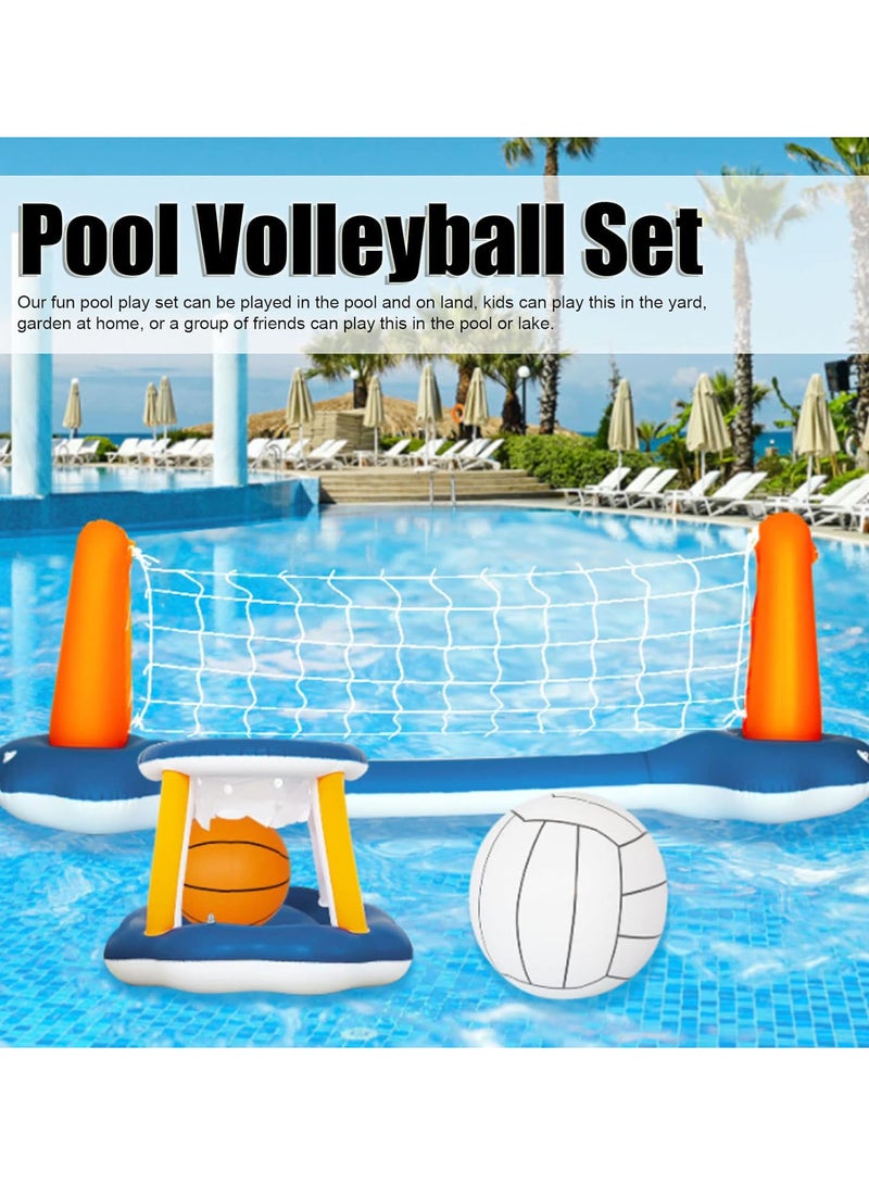 GGOOT Inflatable Volleyball Net & Basketball Hoops Pool Float Set, Floating Swimming Game Toy for Kids and Adults, Volleyball Court(118”x28”x37”) | Basketball Hoop (35”x23”x35”), Orange  - Image 2