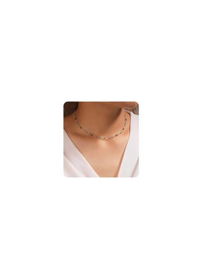 Jumwrit Bohemian Beaded Choker Necklaces Dainty Green Cubic Crystal Necklaces Boho Summer Beach Jewelry Prom Party Festival Necklaces Gift For Women - Image 1