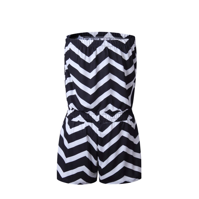 Europe and the United States 2018 summer new women' s pocket tube top strapless wave print sexy jumpsuit white S - Image 4