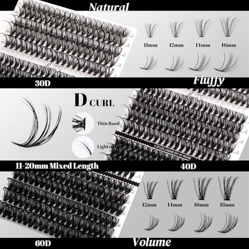 Magnetic SL DIY Lash Extensions Kit 320pcs Individual Lashes Clusters 30D 40D 60D D Curl Eyelash Extension Kit with Applicator and Lash Bond&Seal, Lash Remover For False Eyelash Mix 11-20mm (30D+40D+60D KIT) - Image 2