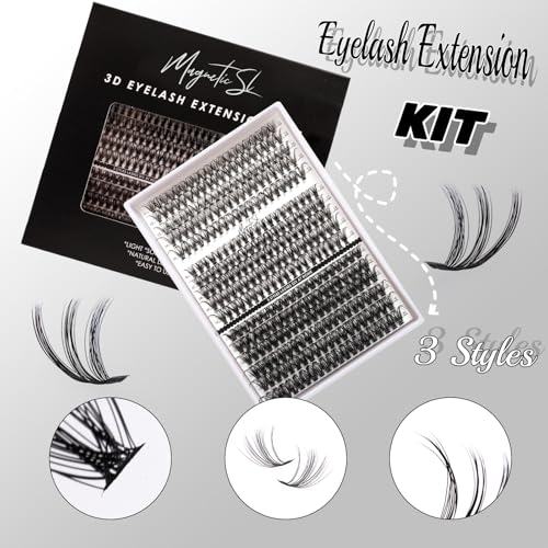 Magnetic SL DIY Lash Extensions Kit 320pcs Individual Lashes Clusters 30D 40D 60D D Curl Eyelash Extension Kit with Applicator and Lash Bond&Seal, Lash Remover For False Eyelash Mix 11-20mm (30D+40D+60D KIT) - Image 3