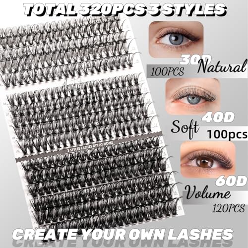Magnetic SL DIY Lash Extensions Kit 320pcs Individual Lashes Clusters 30D 40D 60D D Curl Eyelash Extension Kit with Applicator and Lash Bond&Seal, Lash Remover For False Eyelash Mix 11-20mm (30D+40D+60D KIT) - Image 4