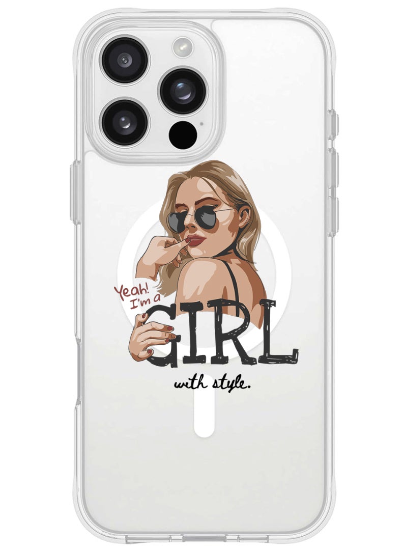 Theodor iPhone 16 Pro Max Magsafe Magnetic Case for iPhone Compatible with Wireless Charging, Shockproof Phone Bumper Cover - Girl with Style - Image 1