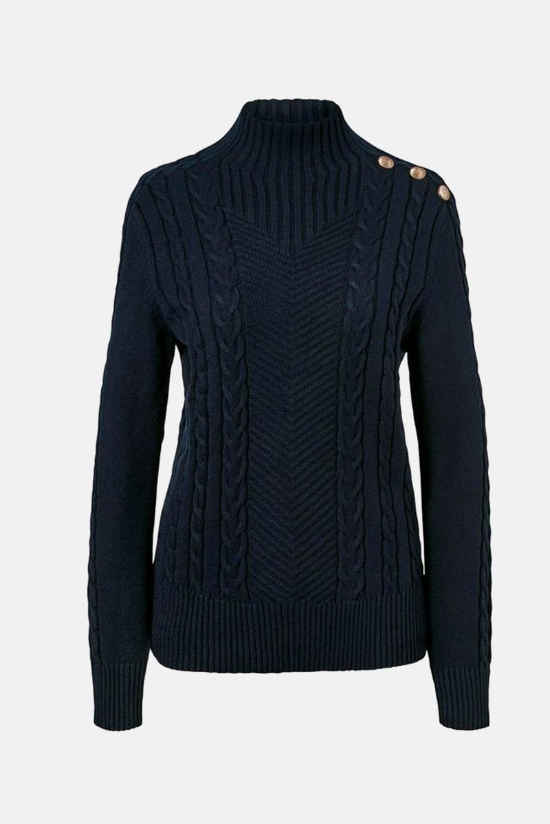 Tchibo Women Mock Neckline Long Sleeve Knitted Sweater, Navy - Image 2