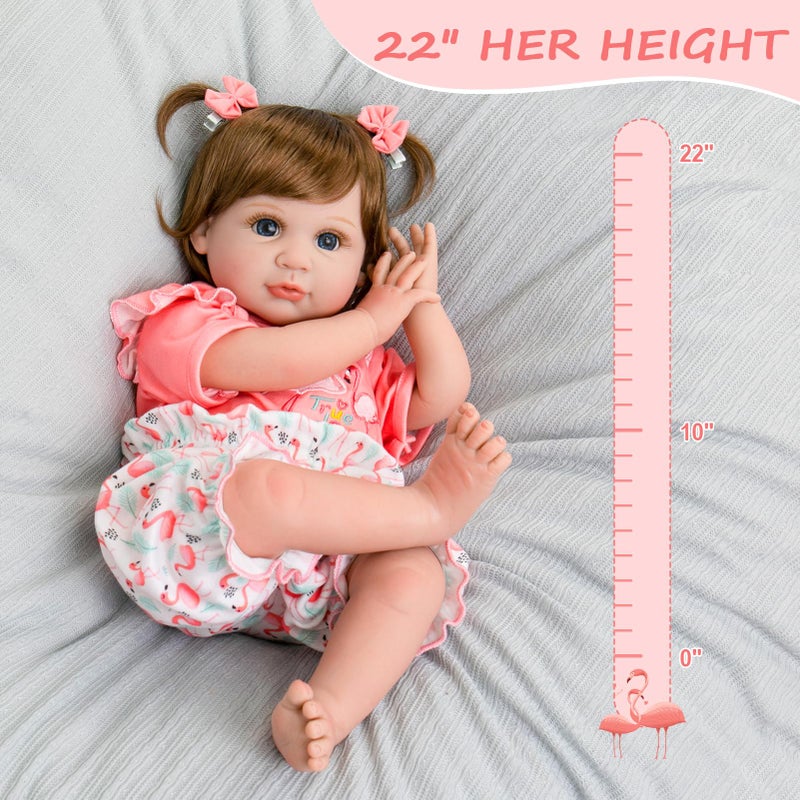 Aori Realistic Reborn Baby Doll Girls - 22 inches Real Life Newborn Baby Dolls, Adorable Lifelike Babies, Weighted Reborn Toddler Gifts Set for Kids Grandma - Image 5