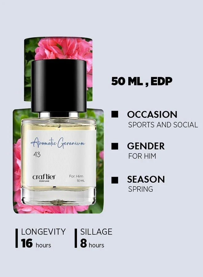 Craftier Perfume 50 AROMATIC GERANIUM - Inspired of-ACQUA DI GIO PROFUMO, Eau De Parfum for Men - 50ml, Long Lasting Aromatic Fragrance Upto 16 Hrs, Travel Size Men's Perfume for Men | Best Price UAE