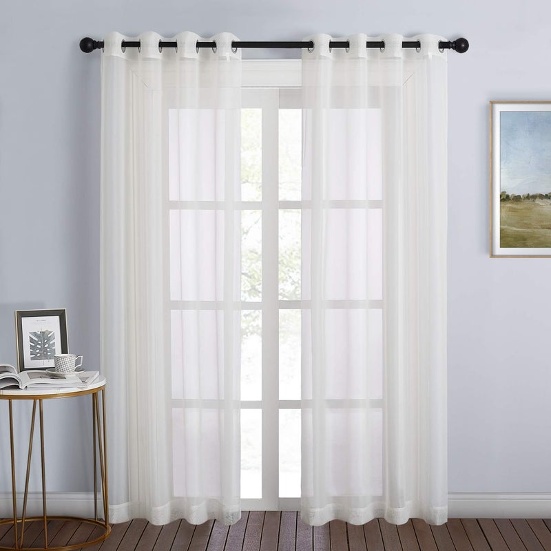NICETOWN Sheer Curtains for Bedroom Windows 84 inch Length Grommet Casual Voile Sheer with Light Filter Window Treatments for NurseryLiving Room Beige Set of 2 54 Wide