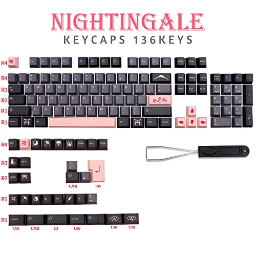 MOLGRIA Keycaps 136 Set Night Sakura for Full Sized Keyboard, Custom PBT Cherry Profile Key Caps with Keycap Puller for Cherry MX 104/87/68/61 60 Percent ANSI/ISO Layout Keyboard - Image 2