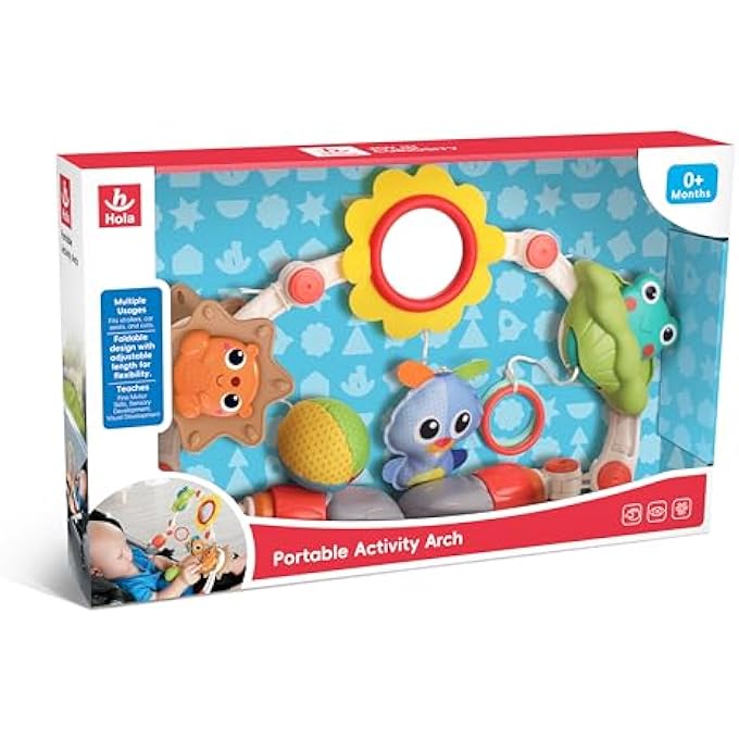 PORTABLE ACTIVITY ARCH FOR BABIES – ADJUSTABLE STROLLER, CAR SEAT, OR CRIB TOY WITH INTERACTIVE RATTLES, TEETHERS, MIRROR, AND SENSORY TOYS FOR FINE MOTOR SKILLS AND COGNITIVE DEVELOPMENT 0M+ - Image 5