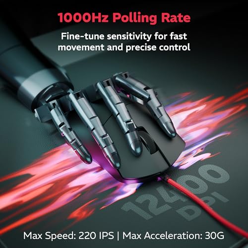 daWg Slay 25, 12400 DPI Wired Gaming Mouse, PixArt 3327 Sensor, 20M Huano Switches, 6 Buttons, 1000Hz Polling Rate, 85gm Lightweight, 220 IPS, 30G Acceleration, 1.5M Braided Cable (Black) - Image 2