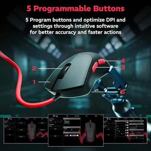 daWg Slay 25, 12400 DPI Wired Gaming Mouse, PixArt 3327 Sensor, 20M Huano Switches, 6 Buttons, 1000Hz Polling Rate, 85gm Lightweight, 220 IPS, 30G Acceleration, 1.5M Braided Cable (Black) - Image 5
