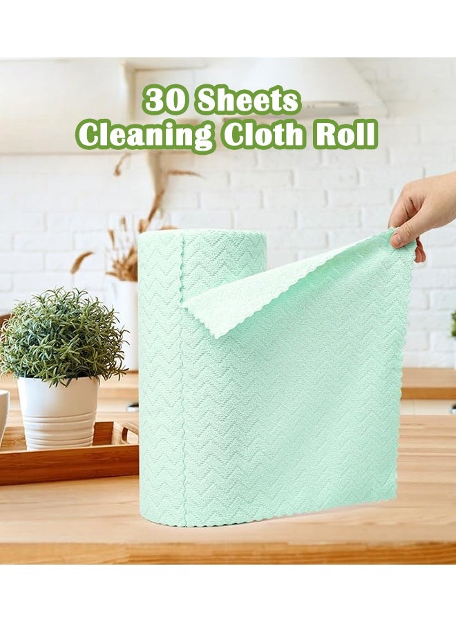 Microfiber Cleaning Cloth Roll - Tear-Away Reusable Paper Towels, Lint-Free, Washable, 30 Sheets for Kitchen, Car, Dishes, and Sensitive Surfaces (Green) - Image 1