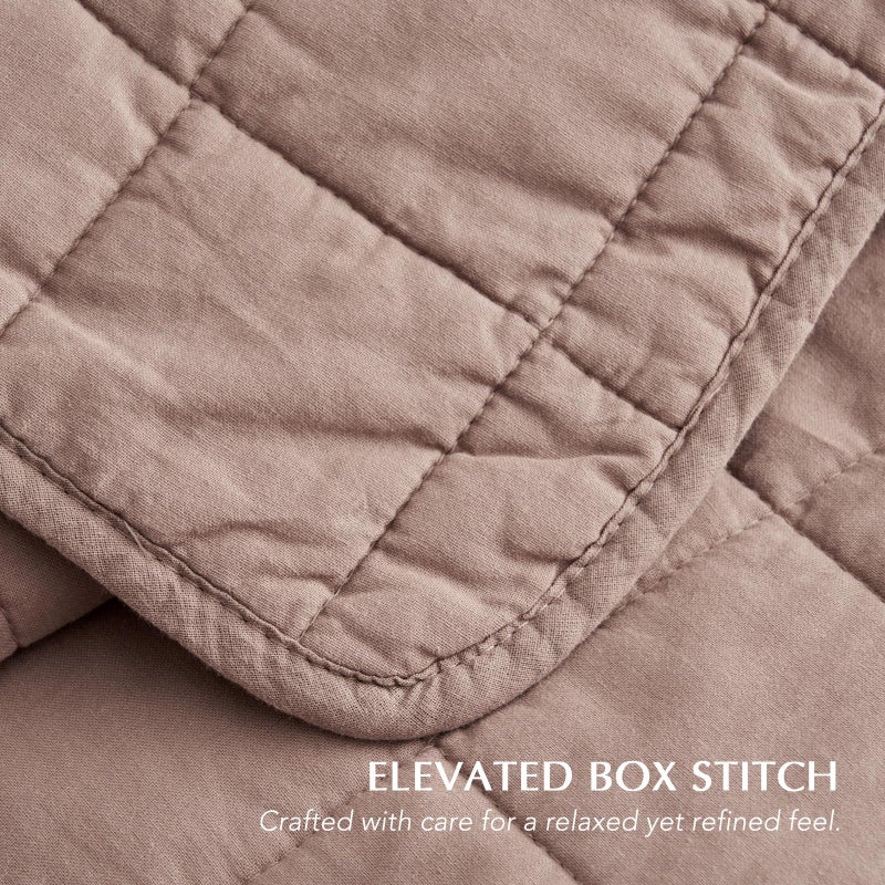 EVERGRACEHOME 100% Cotton Box Stitch Quilt Bedding Set King Size 3 Pieces, Garment-Washed Lightweight Soft Cozy Coverlet, Oversized Quilted Bedspread Sets with 2 Shams for All Season, Clay - Image 3