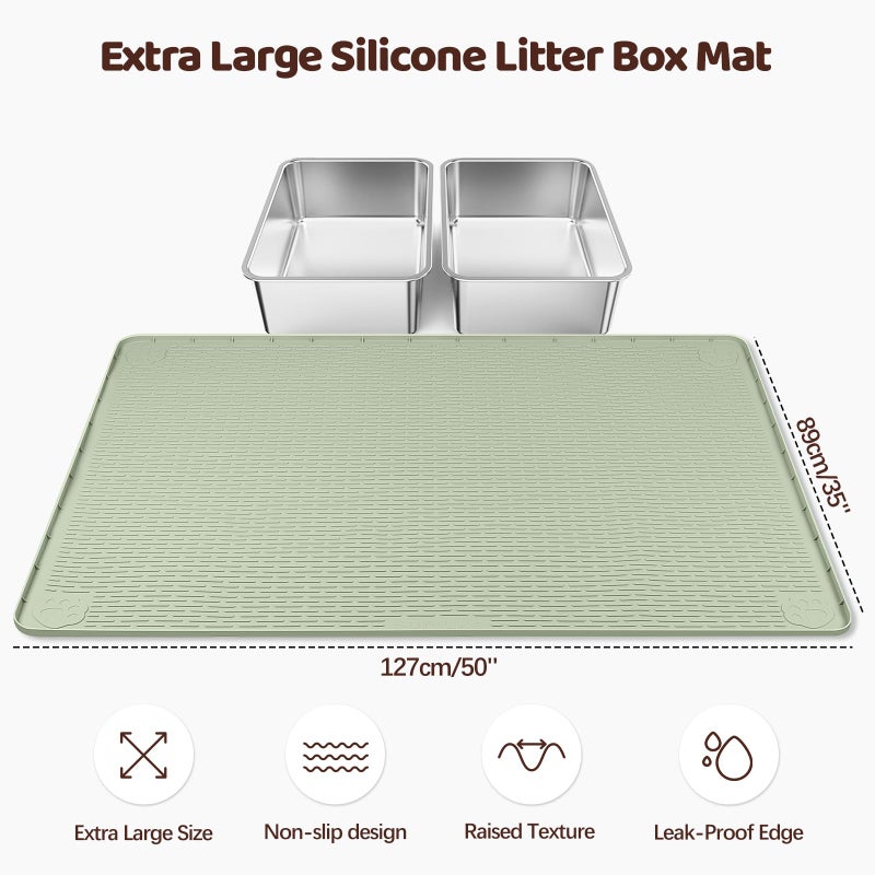 Bartuke Cat Litter Mat, XXL Extra Large 50" x 35" Silicone Mat Litter Trapping Mat for Scatter Control, Soft on Kitty Paws, Easy to Clean (Green) - Image 2