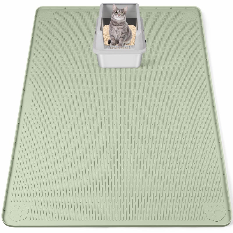 Bartuke Cat Litter Mat, XXL Extra Large 50" x 35" Silicone Mat Litter Trapping Mat for Scatter Control, Soft on Kitty Paws, Easy to Clean (Green) - Image 1