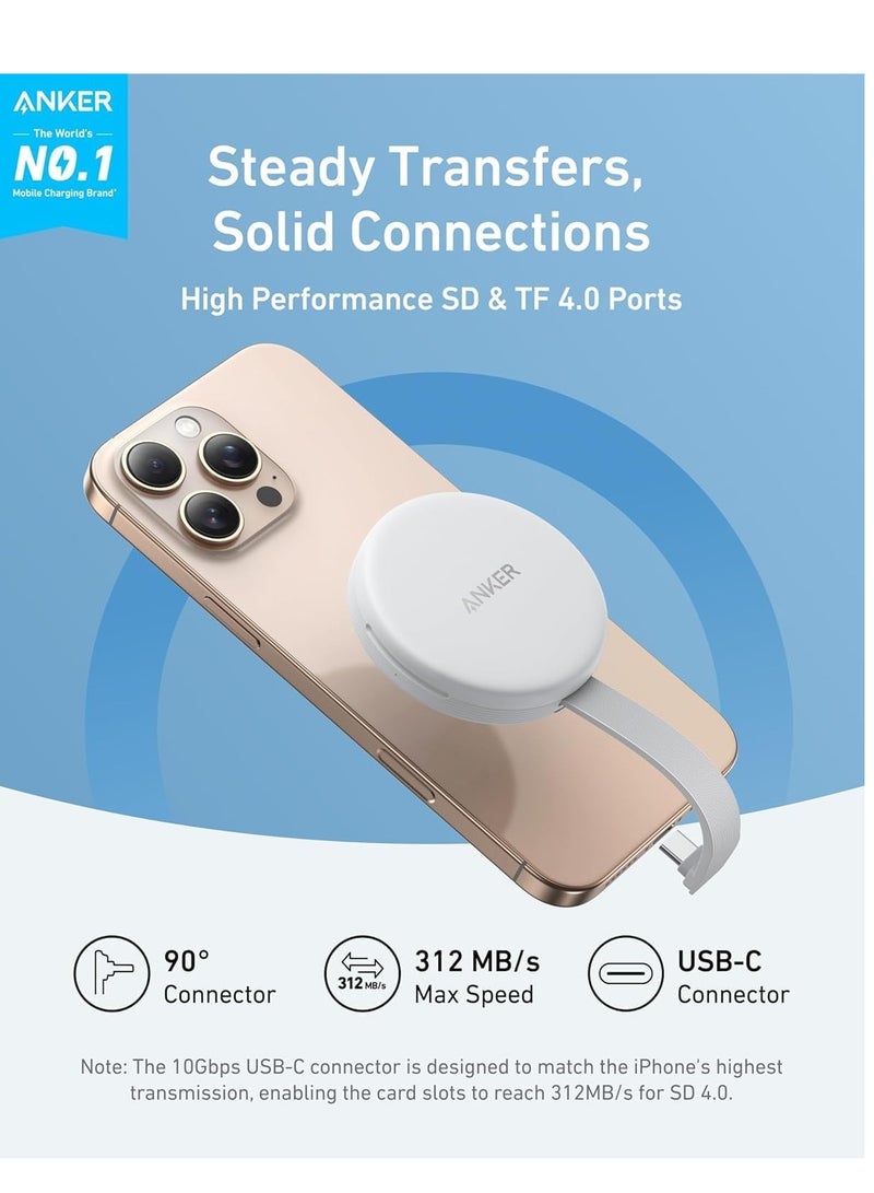 Anker MagGo USB-C Adapter ( 3-in-1, 10Gbp Data Transfer ) Portable Magnetic SD & TF 4.0 Card Slots Reader , with Built-in Cable For USB-C iPhone and More Devices - - Image 4