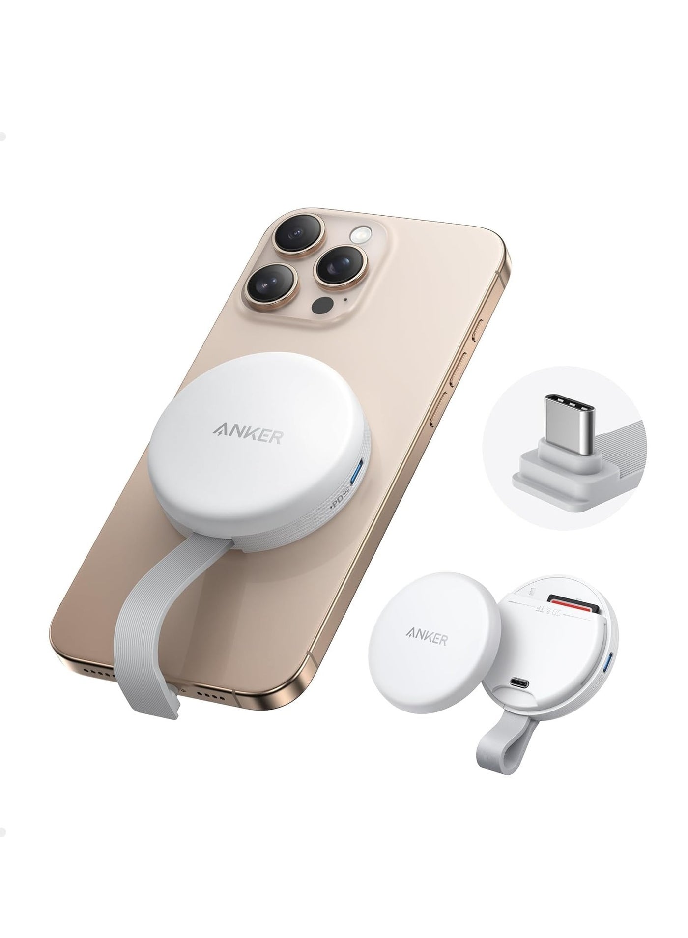 MagGo USB-C Adapter ( 3-in-1, 10Gbp Data Transfer ) Portable Magnetic SD & TF 4.0 Card Slots Reader , with Built-in Cable For USB-C iPhone and More Devices -