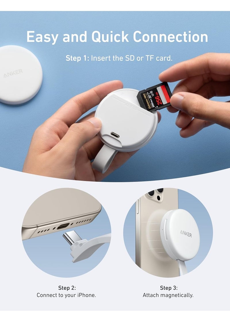 Anker MagGo USB-C Adapter ( 3-in-1, 10Gbp Data Transfer ) Portable Magnetic SD & TF 4.0 Card Slots Reader , with Built-in Cable For USB-C iPhone and More Devices - - Image 2