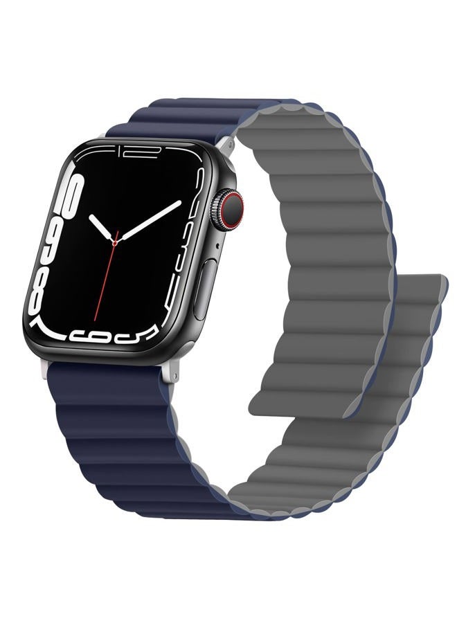 Anlinser Magnetic Bands Compatible with Apple Watch Band 49/46/45 44/42/41/40/38mm, Women Men Double Side Reversible Strap for iWatch Ultra 2 Series 10/9/8/7-1 SE (42/41/40/38, Dark Blue/Gray) - Image 1