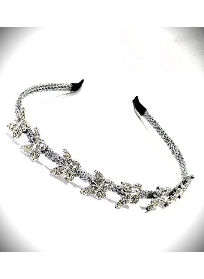 SIMAR ART BUY 1 GET 1, COMBO OF 2 PCS Crystal Butterfly Rhinestone Headband, Silver Wedding Hair Accessory, Bridal Tiara,FAISHONABLE HAIR ACCESSORIES - Image 1