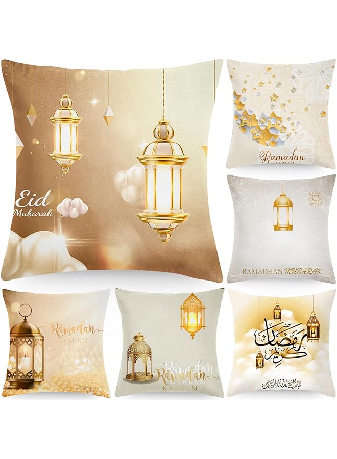 إيروريكس أغطية وسائد رمضانية مكونة من 6 قطع زينة رمضانية أغطية وسائد العيد بنقوش فانوس القمر غطاء وسادة منزلي للأريكة والسرير والأريكة - Image 1