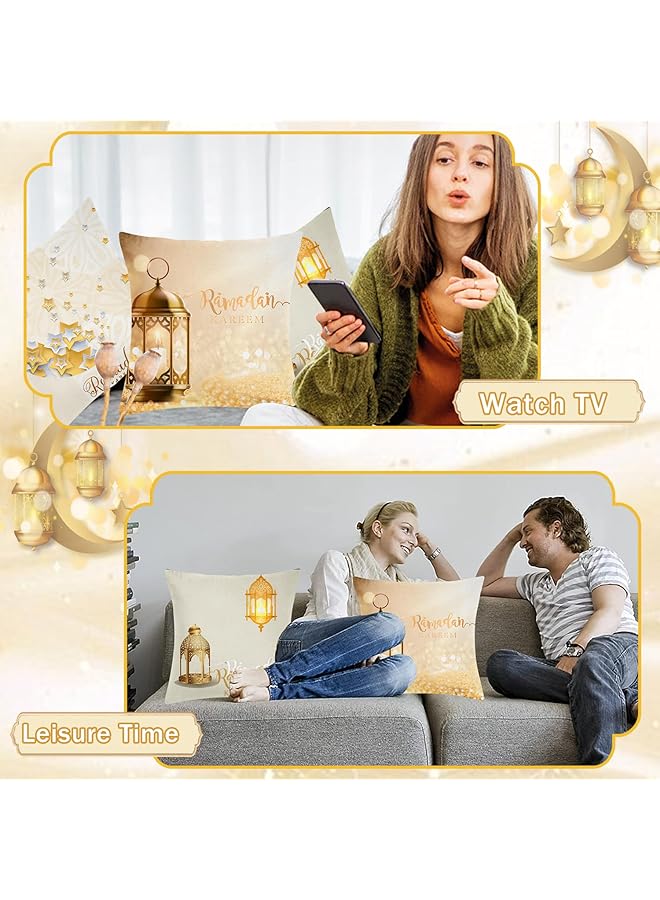 إيروريكس أغطية وسائد رمضانية مكونة من 6 قطع زينة رمضانية أغطية وسائد العيد بنقوش فانوس القمر غطاء وسادة منزلي للأريكة والسرير والأريكة - Image 5