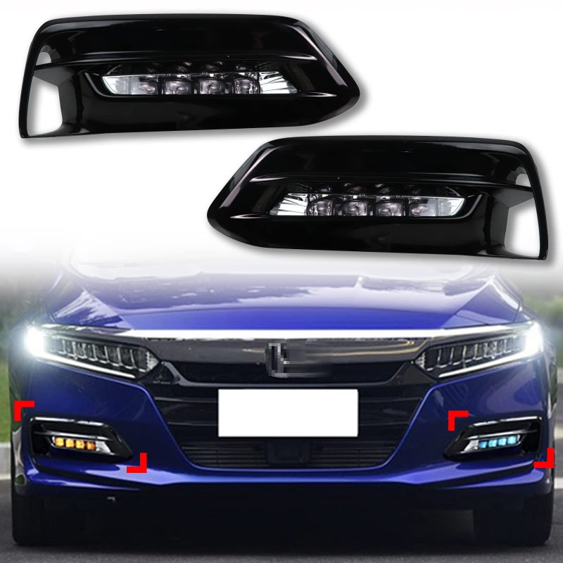 KEEGTBOX Switchback WhiteAmberBlue DRL Front Daytime Running Light Sequential Flash Turn Signal Feature Fit for Honda Accord LX EX Sport EXL Touring 2018 2019 2020 Accessories Front Fog Light
