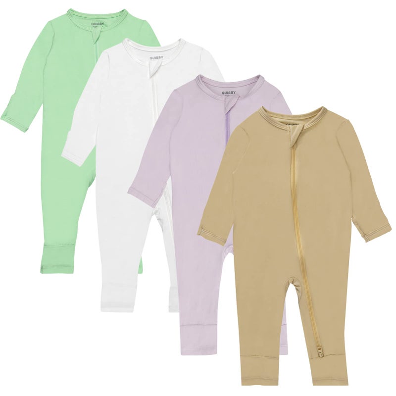 GUISBY Rayon Pajamas for Baby Girl Long Sleeve Footless Rompers Pajama 4pack 36 Months - Image 2