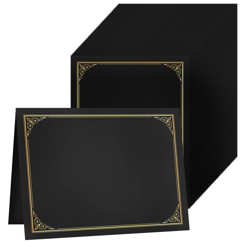 SUNEE Certificate Holders(Black, 60 Packs, New Pattern), Diploma Covers Gold Foil Border, for Letter Size 8.5x11 Certificates, Cardstock, Document Papers - Image 1