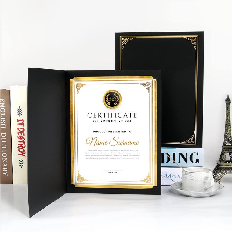 SUNEE Certificate Holders(Black, 60 Packs, New Pattern), Diploma Covers Gold Foil Border, for Letter Size 8.5x11 Certificates, Cardstock, Document Papers - Image 5