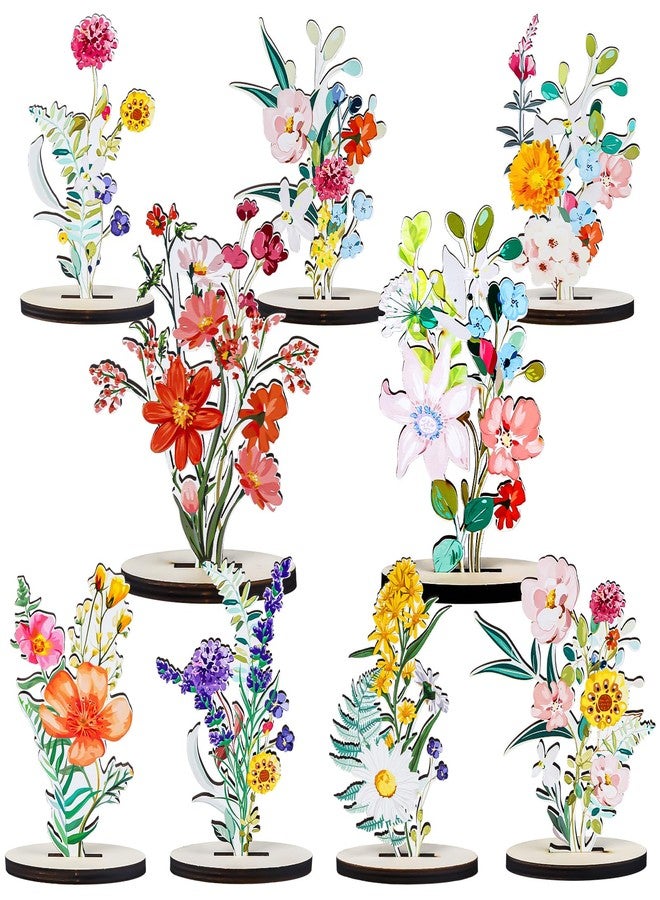 refavor Wooden Wildflower Party Decorations - 9PCS Flower Birthday Table Sign Decor Wooden Baby in Bloom Baby Shower Decorations Wildflower Baby Shower Decor Supplies Floral Party Wedding Decoration - Image 1