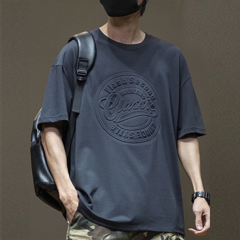 Black Heavy Short-Sleeved T-Shirt Men'S High-Grade Men'S Loose Plus Size Men'S Boys' Half-Sleeved T-Shirt - Image 1