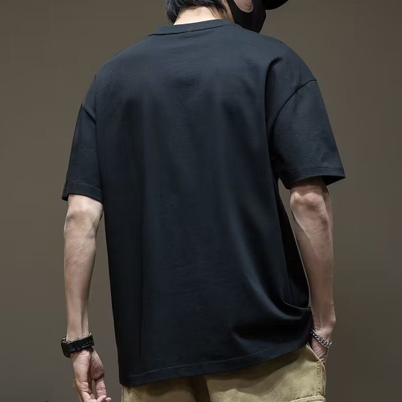 Black Heavy Short-Sleeved T-Shirt Men'S High-Grade Men'S Loose Plus Size Men'S Boys' Half-Sleeved T-Shirt - Image 5