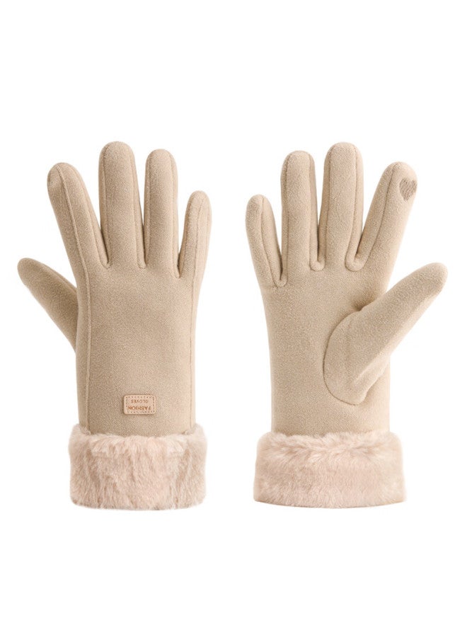 Fapai Women's Autumn Winter Windproof Fleece Lined Touchscreen Gloves Anti-slip For Electric Bike Riding Pink Three-stripe Style - Image 3