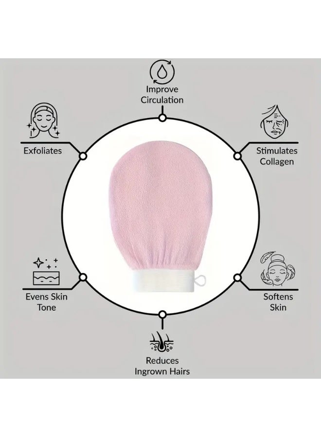 ALMASI 2 PCS Exfoliating Scrub Mitts Deep Body Peeling Glove Set - Black & Light Pink Dry Skin Remover for Shower - Image 2