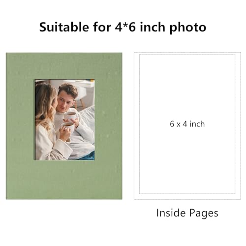 Remowith Small 4x6 Photo Album 100 Pockets Linen Cover with Front Window Portable Mini Picture Book for Family Travel Wedding and Memory Keepsake Organizer Light Green - Image 2