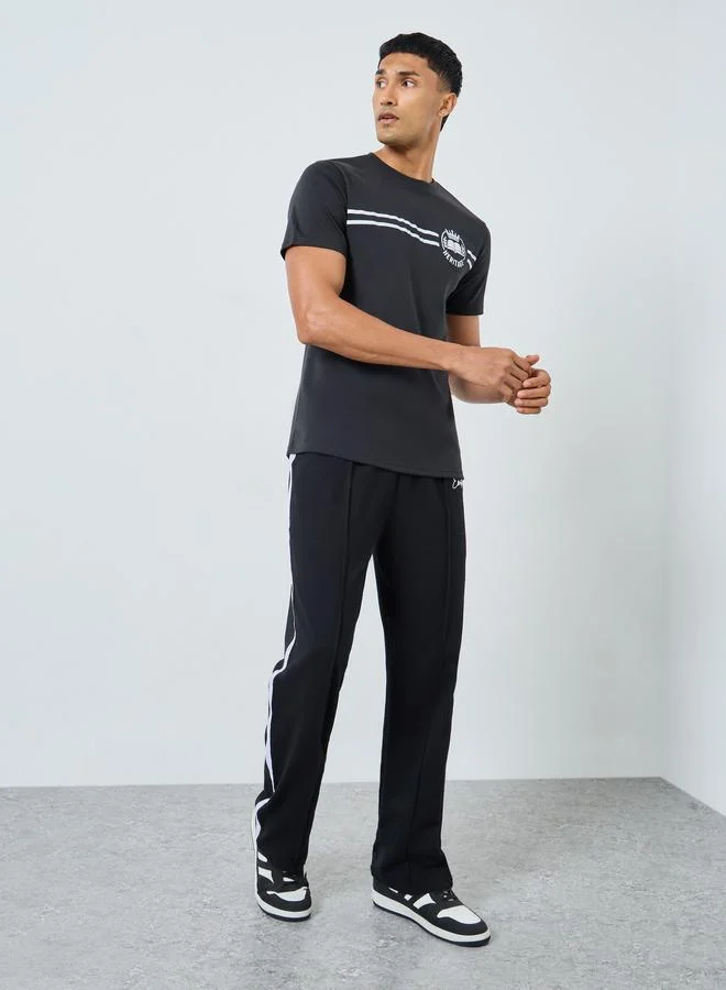 Styli Black Graphic Print Crew Neck T-Shirt