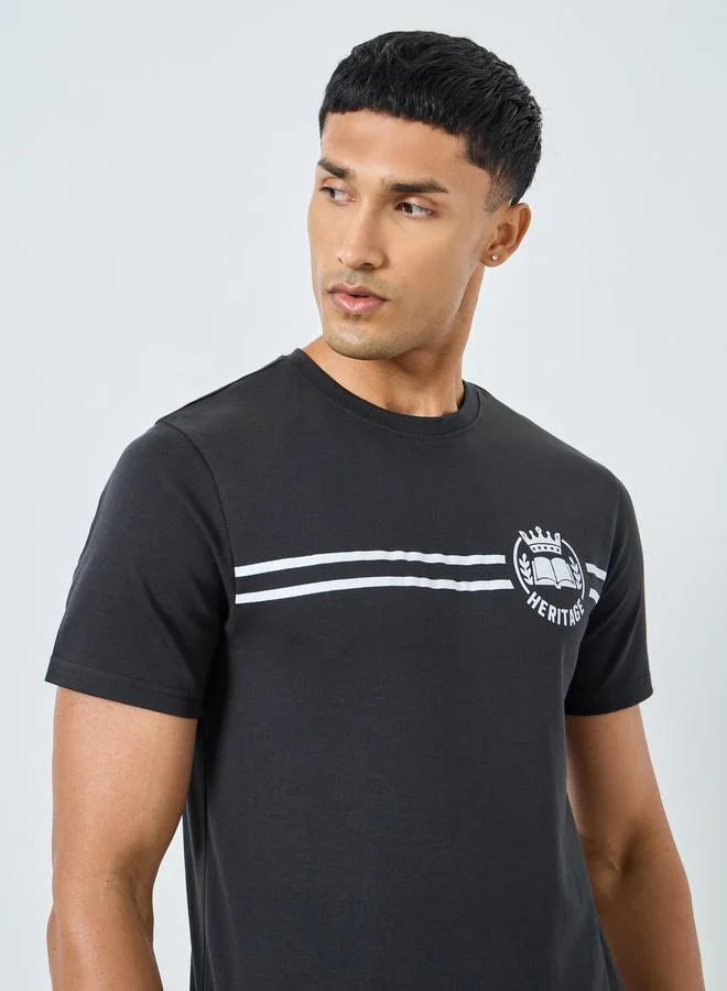 Styli Black Graphic Print Crew Neck T-Shirt
