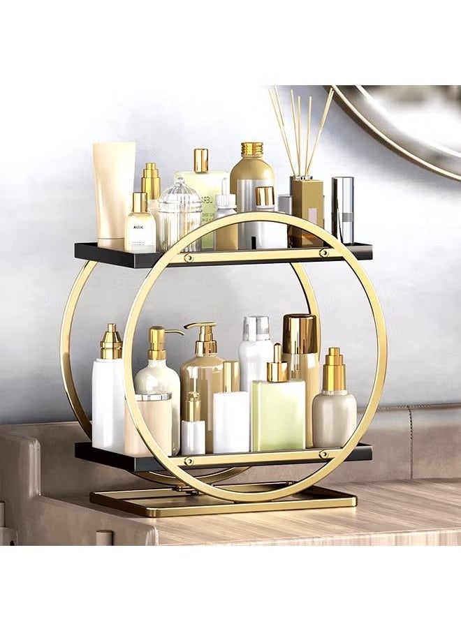 Beauenty Organizer and Storage Perfume Organizer for Dresser Organizer Countertop 2 Tier Black Bathroom Skincare Organizers Makeup Storage Metal Cosmetic Organizer  - Image 1