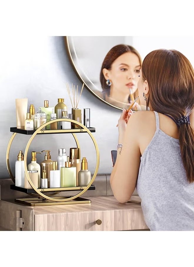 Beauenty Organizer and Storage Perfume Organizer for Dresser Organizer Countertop 2 Tier Black Bathroom Skincare Organizers Makeup Storage Metal Cosmetic Organizer  - Image 2