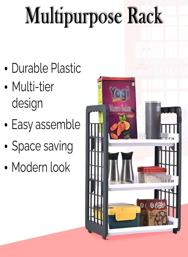 Kuber Industries 3-Tier Wall Mount Plastic Bathroom Stand | Stackable Bathroom Shelf | Vegetable Rack for Kitchen| Onion and Potato Basket | Kitchen Vegetable Storage Rack | White & Grey - Image 2