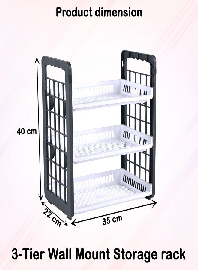 Kuber Industries 3-Tier Wall Mount Plastic Bathroom Stand | Stackable Bathroom Shelf | Vegetable Rack for Kitchen| Onion and Potato Basket | Kitchen Vegetable Storage Rack | White & Grey - Image 3