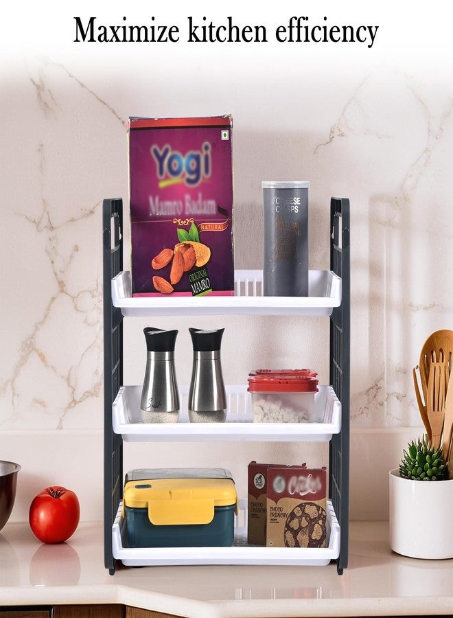 Kuber Industries 3-Tier Wall Mount Plastic Bathroom Stand | Stackable Bathroom Shelf | Vegetable Rack for Kitchen| Onion and Potato Basket | Kitchen Vegetable Storage Rack | White & Grey - Image 5